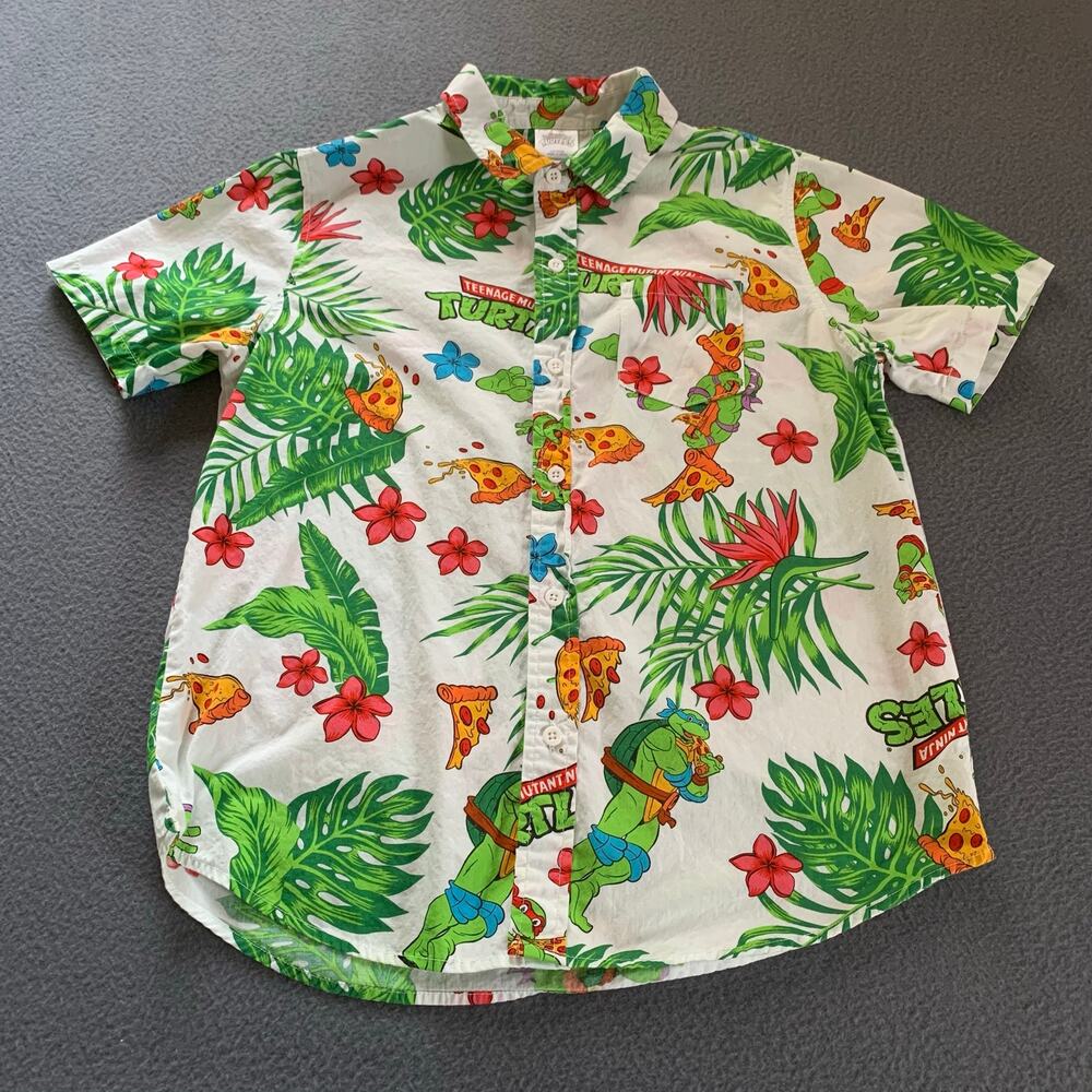 Nickelodeon Teenage Mutant Ninja Turtles Hawaiian Button Up Shirt Boys Lg 10/12